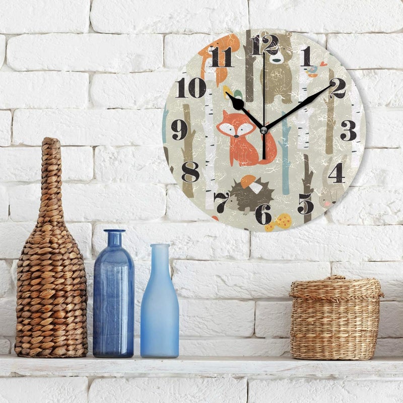 senya Wall Clock Silent Non Ticking, Round Funny Fox Art Clock for Home Bedroom Office Easy to Read - Image 3